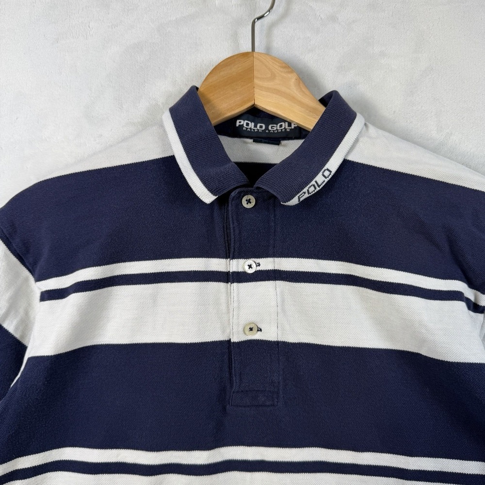 Vintage polo golf ralph lauren Shirt Men's Large Striped Navy Blue White